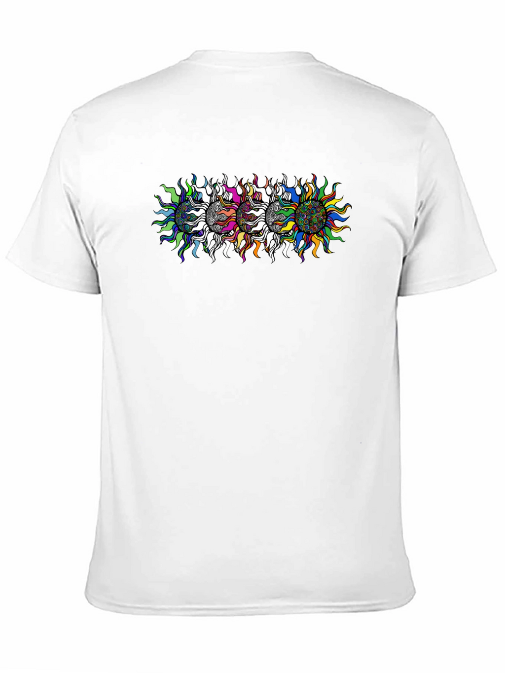 Mens Black T-Shirt with Psychedelic Sun Design