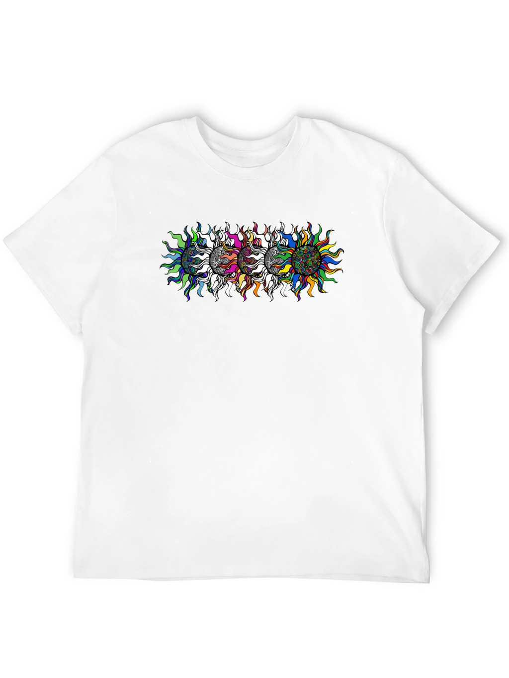 Mens Black T-Shirt with Psychedelic Sun Design