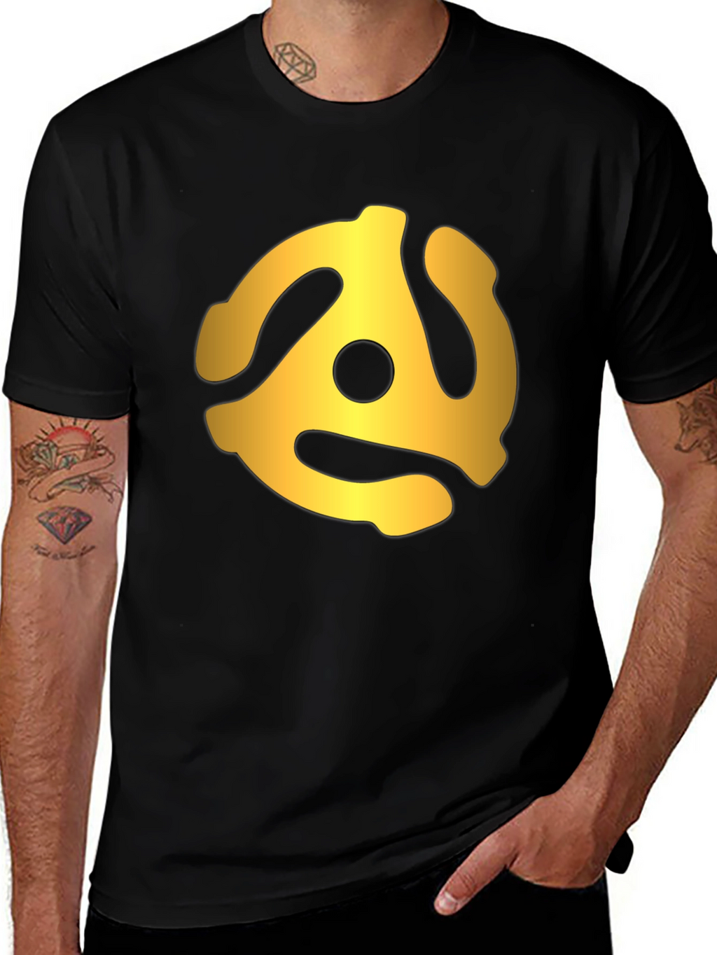 Retro Gold Record Adapter Black T-Shirt