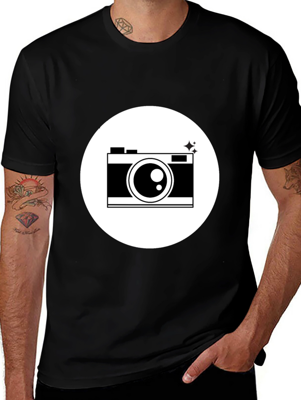 Camera Graphic Print Black T-Shirt