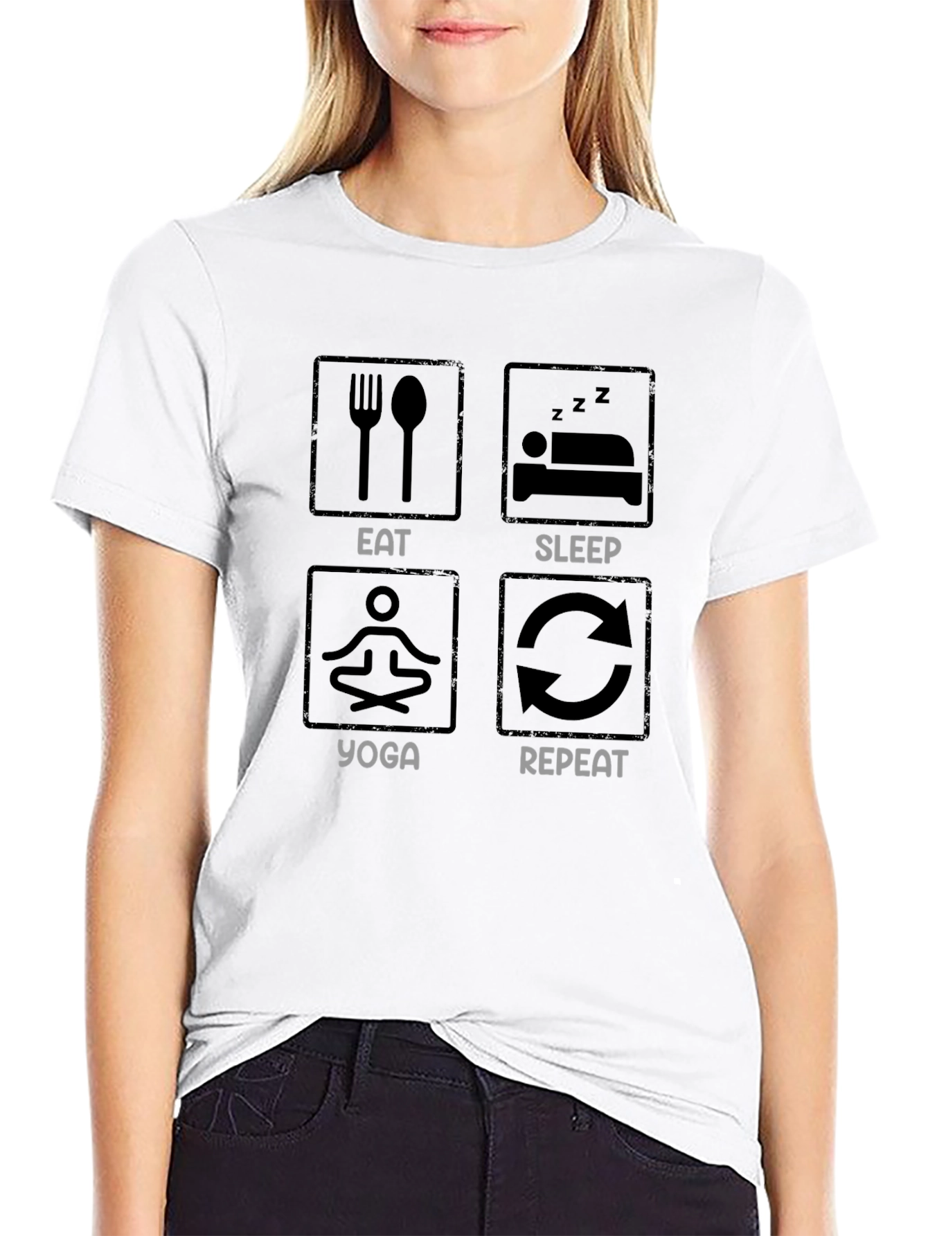 Eat Sleep Yoga Repeat Mens Black Graphic T-Shirt