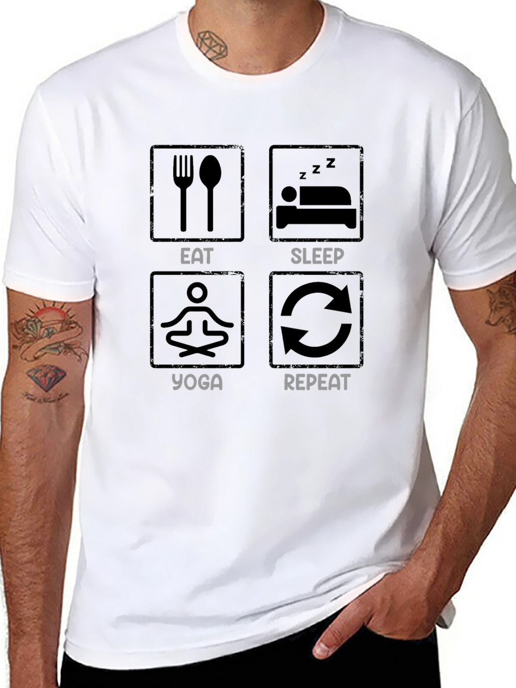 Eat Sleep Yoga Repeat Mens Black Graphic T-Shirt
