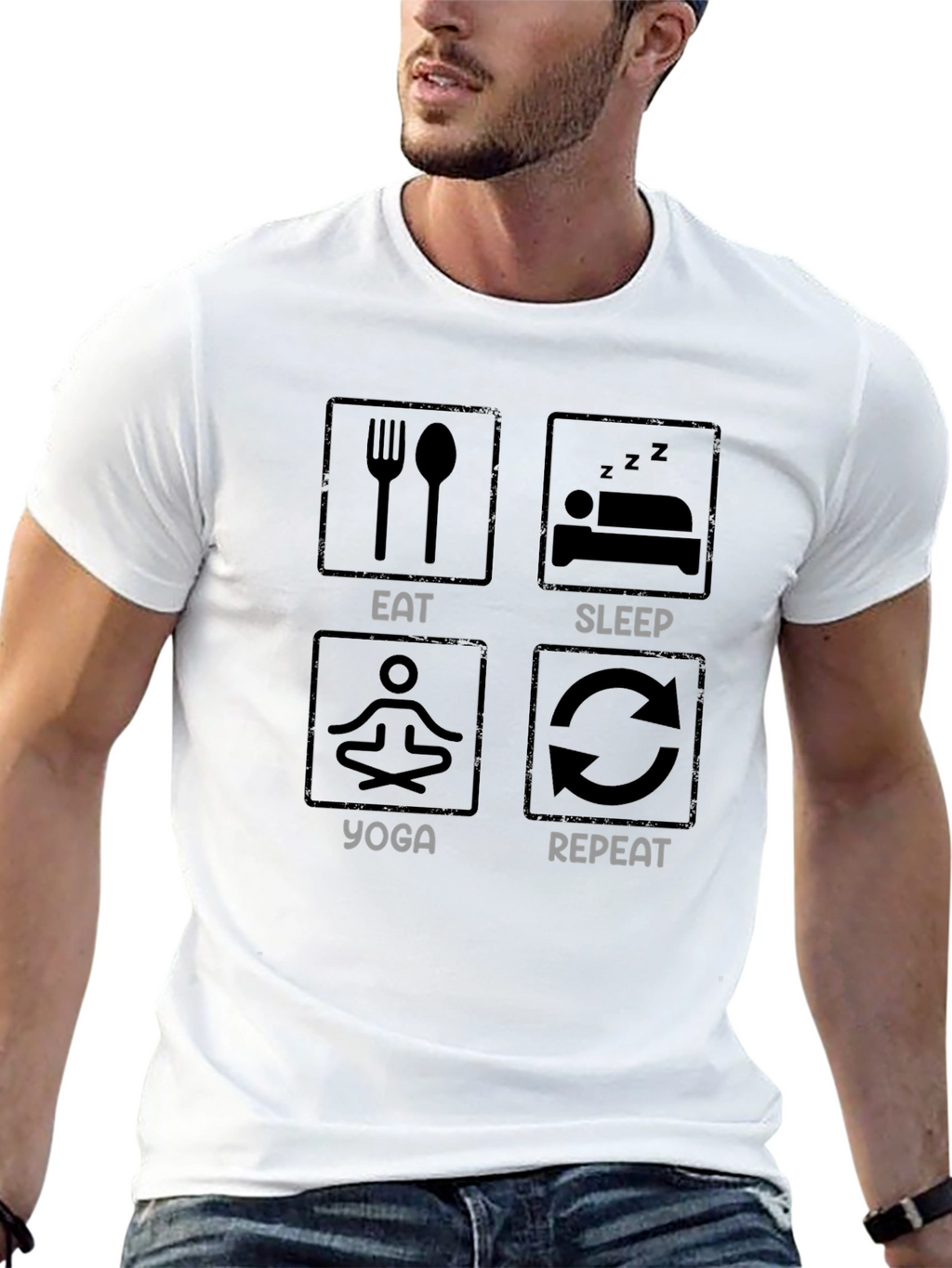 Eat Sleep Yoga Repeat Mens Black Graphic T-Shirt