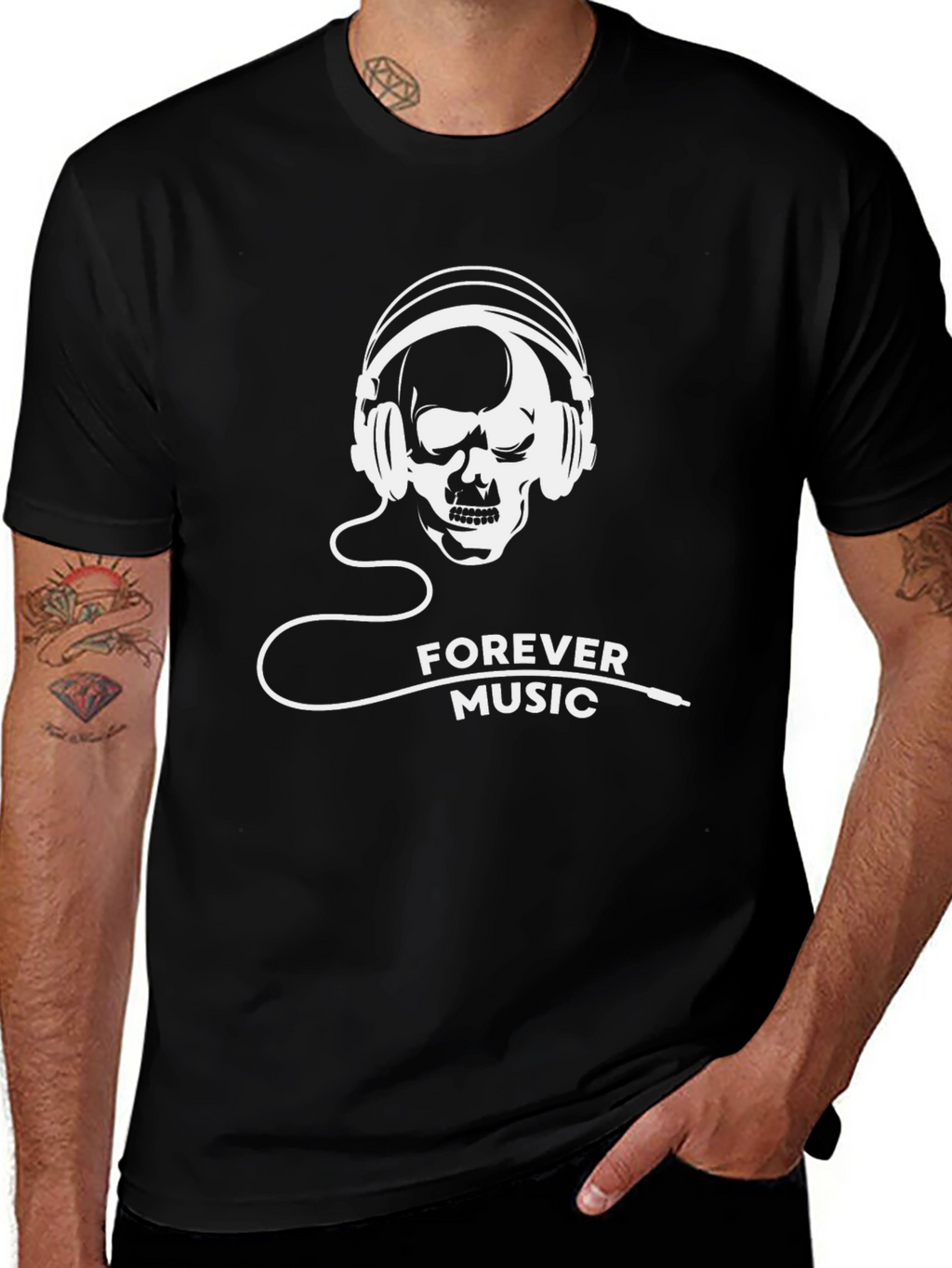 Forever Music Graphic Tee - Skull Headphones Design