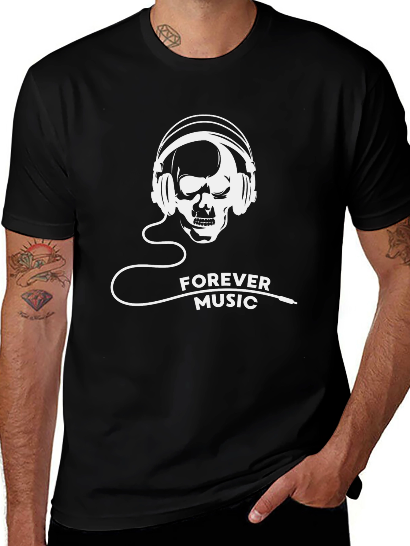 Forever Music Graphic Tee - Skull Headphones Design