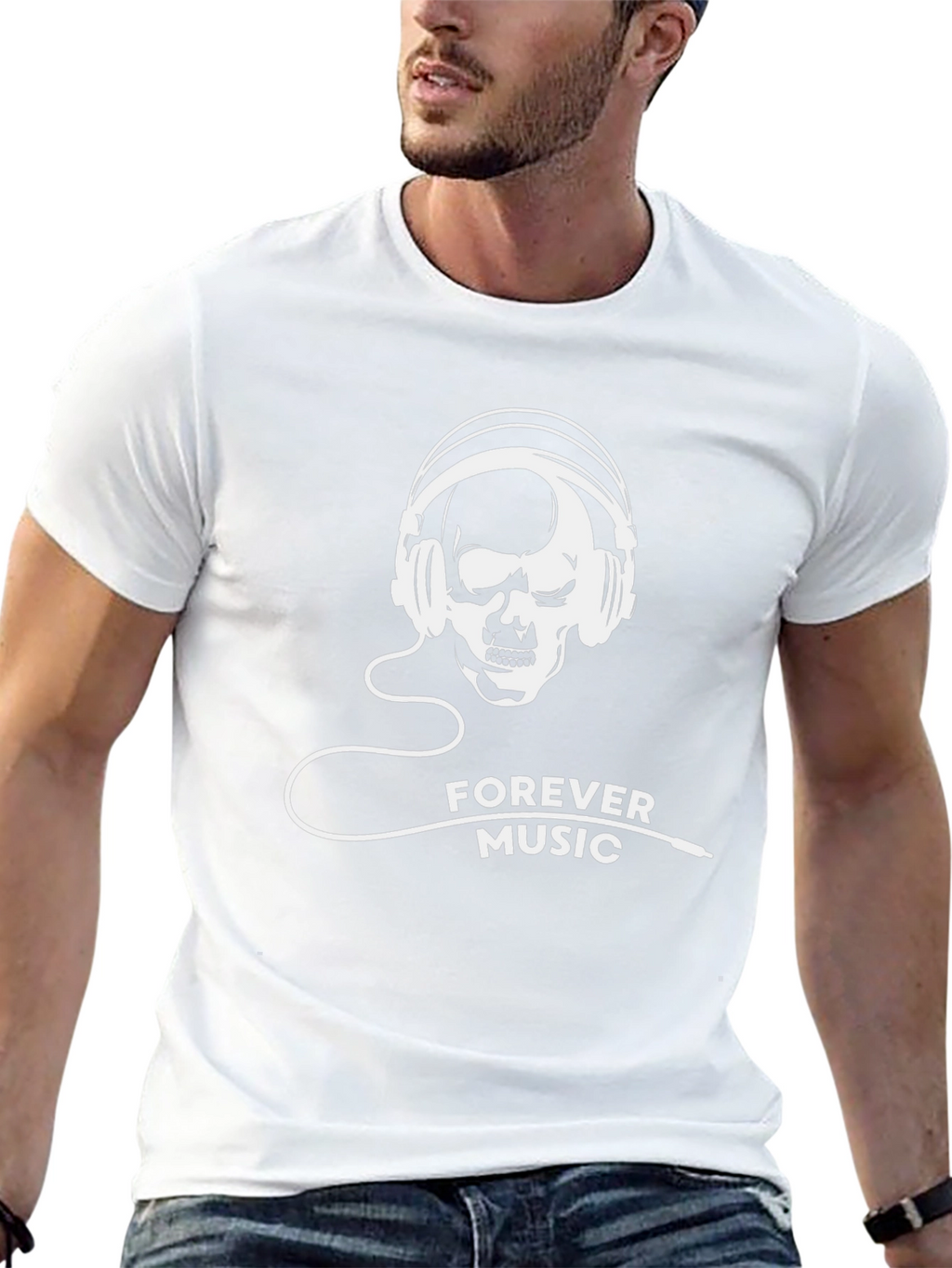 Forever Music Graphic Tee - Skull Headphones Design