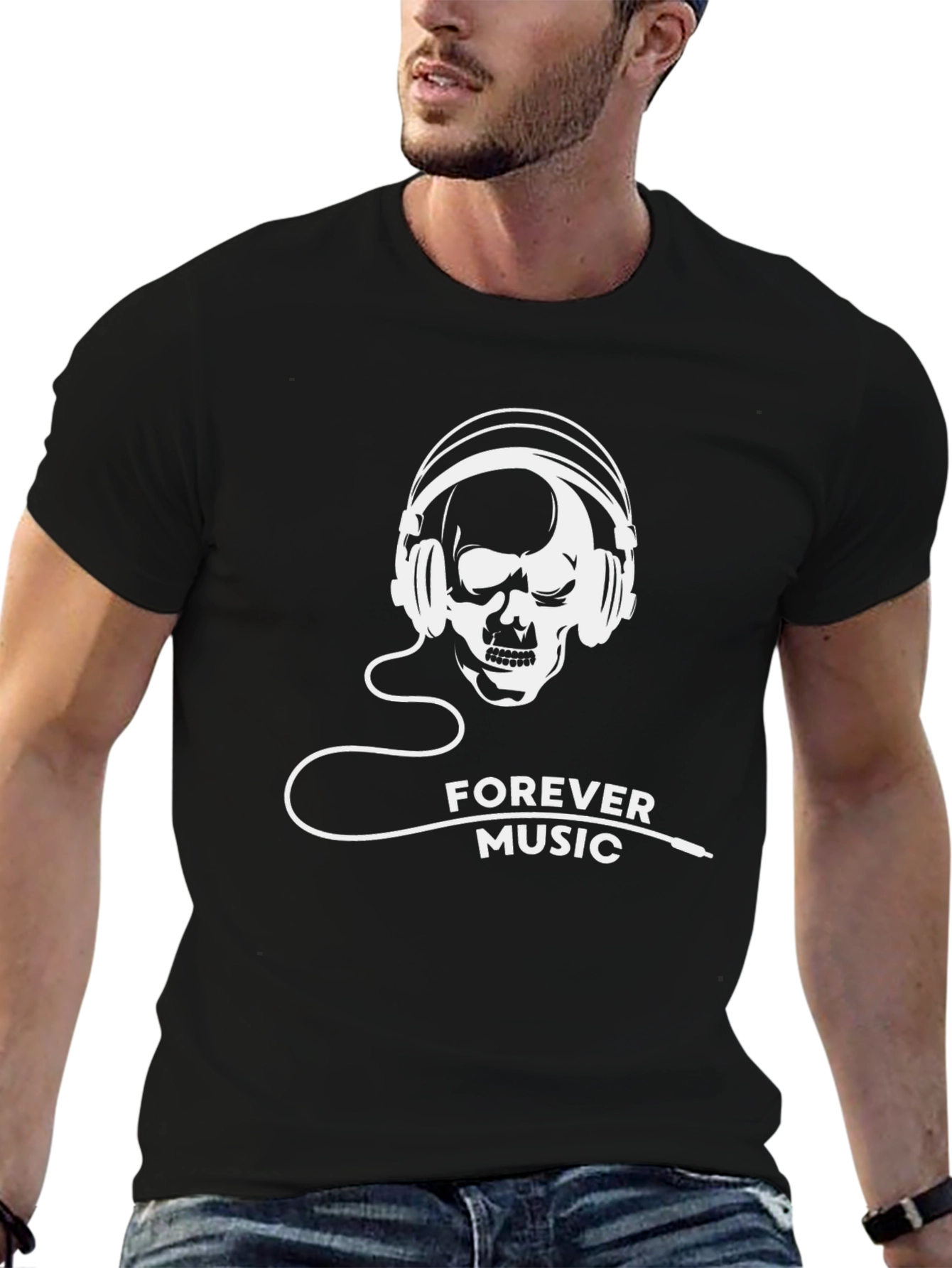Forever Music Graphic Tee - Skull Headphones Design