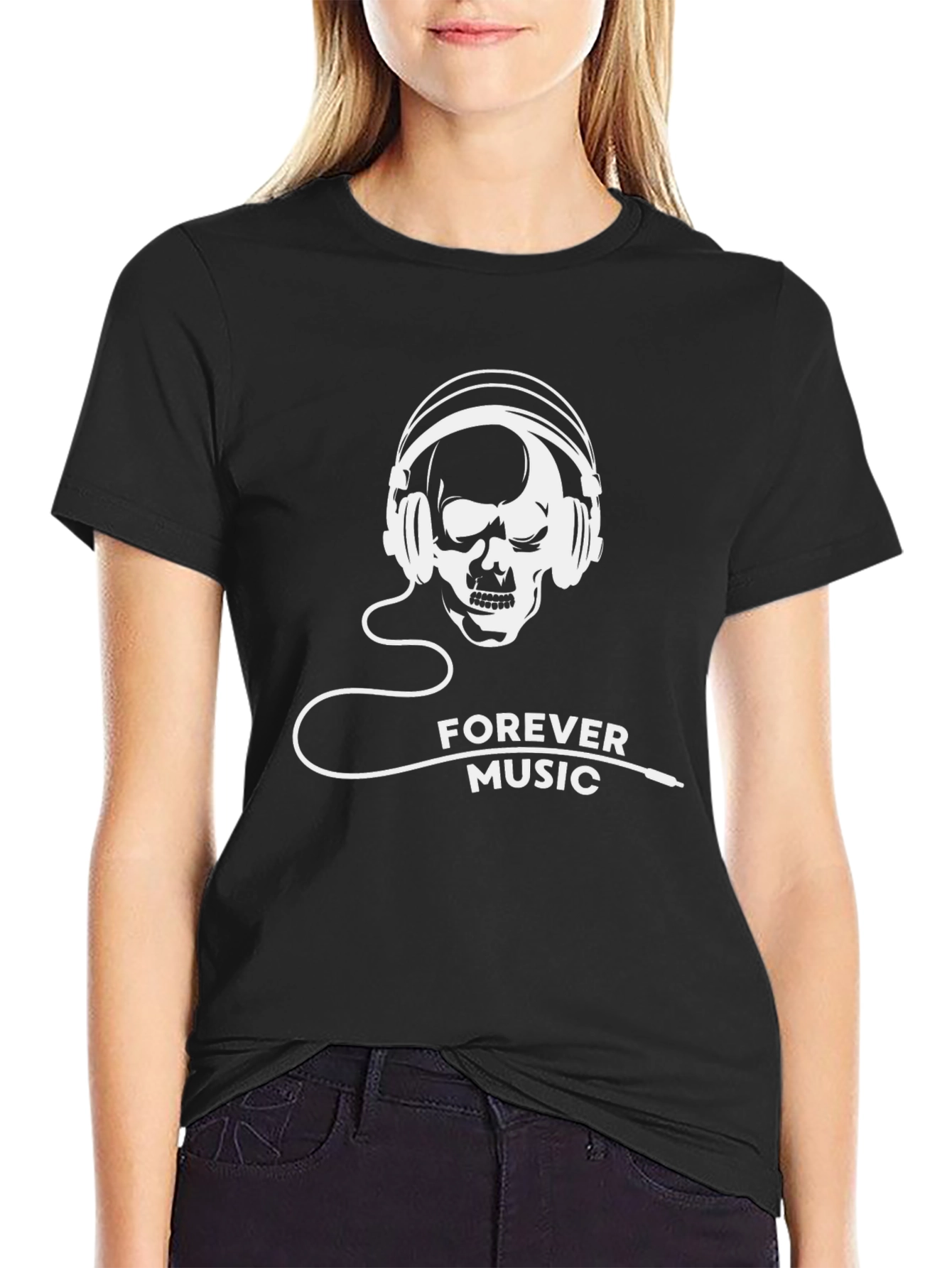 Forever Music Graphic Tee - Skull Headphones Design