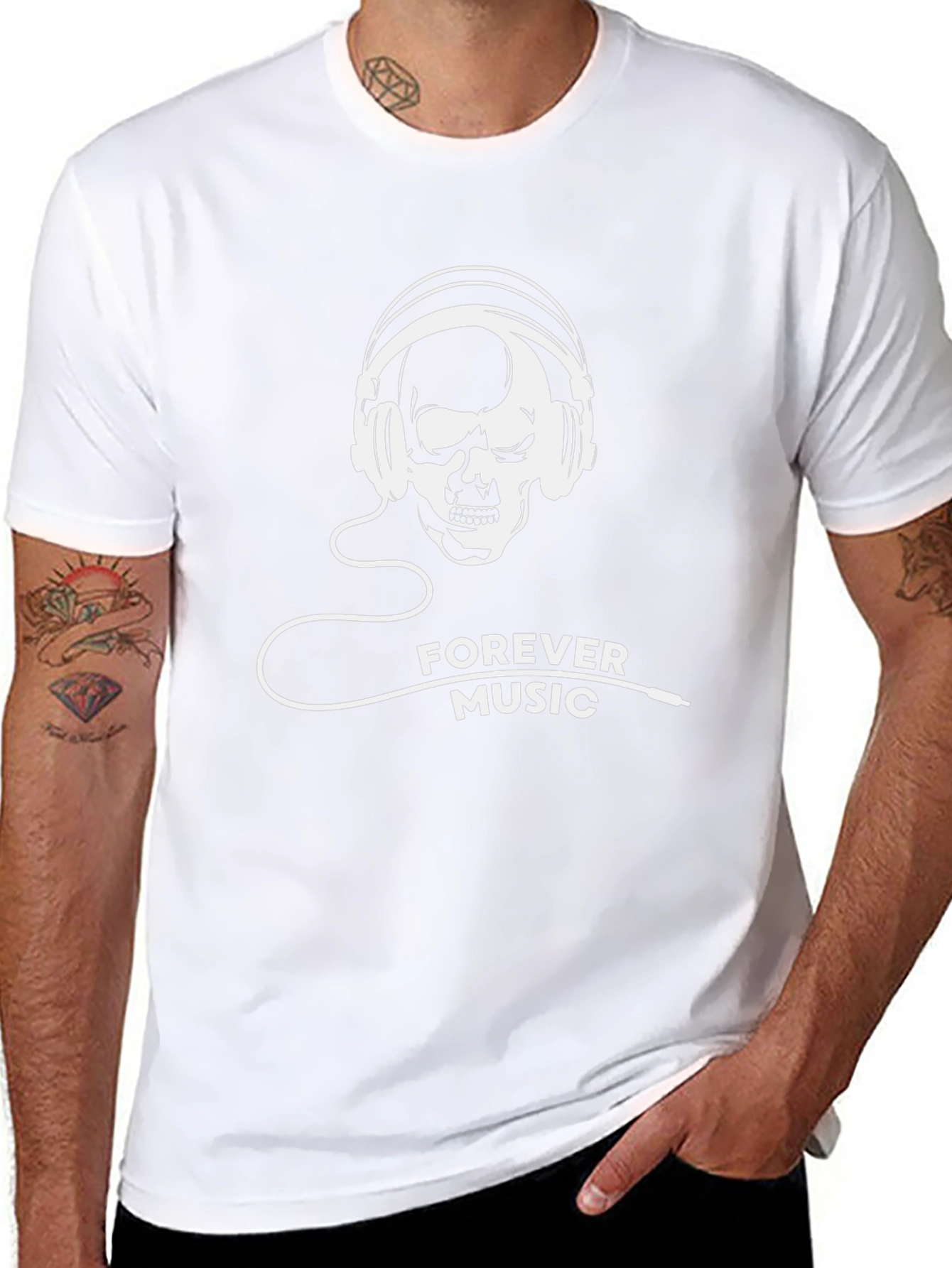 Forever Music Graphic Tee - Skull Headphones Design