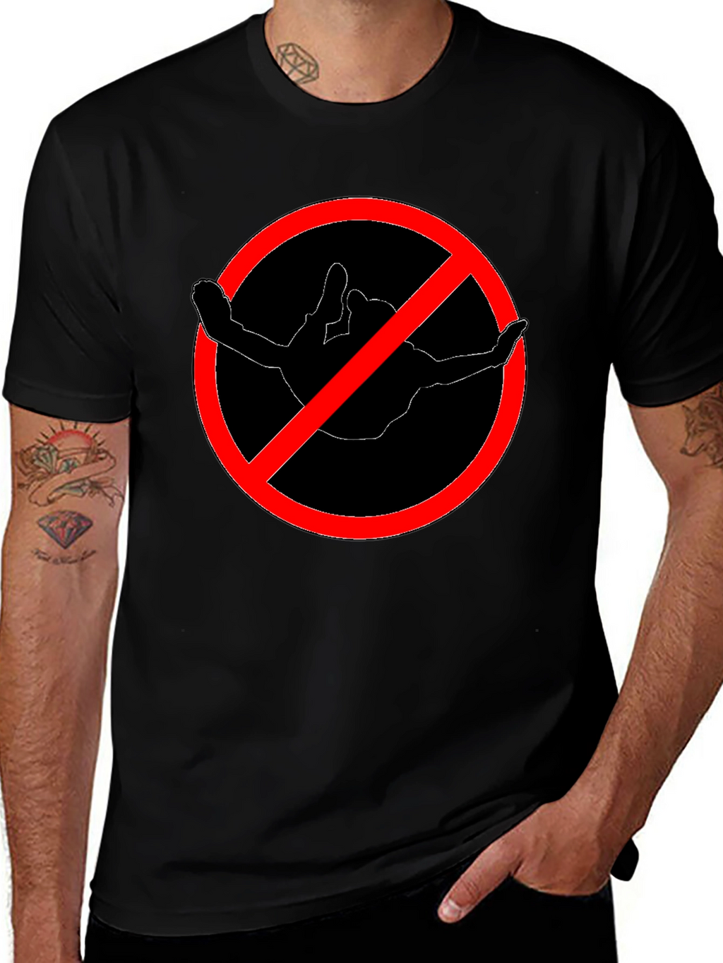 No Diving Black Crew Neck T-Shirt