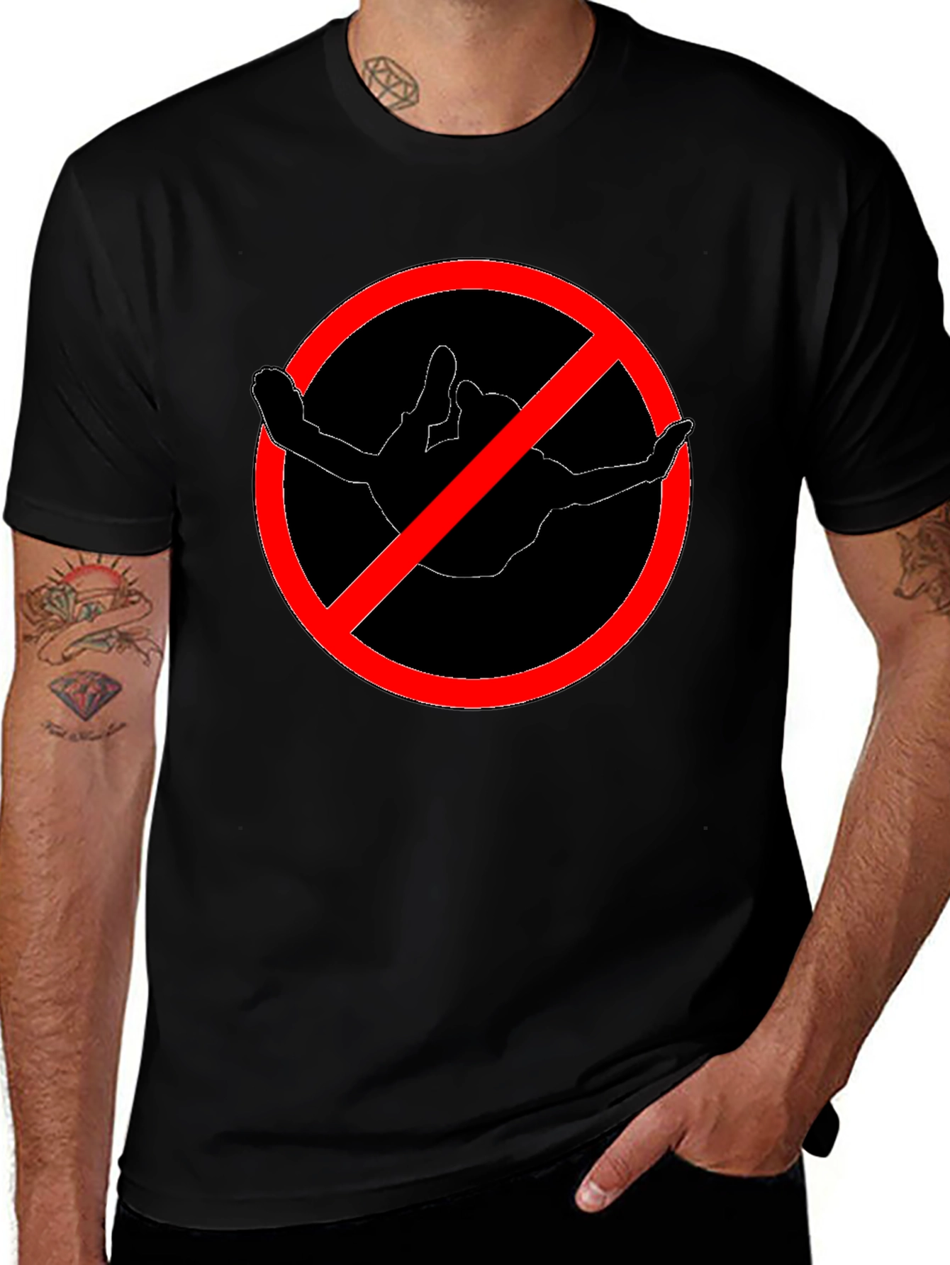 No Diving Black Crew Neck T-Shirt