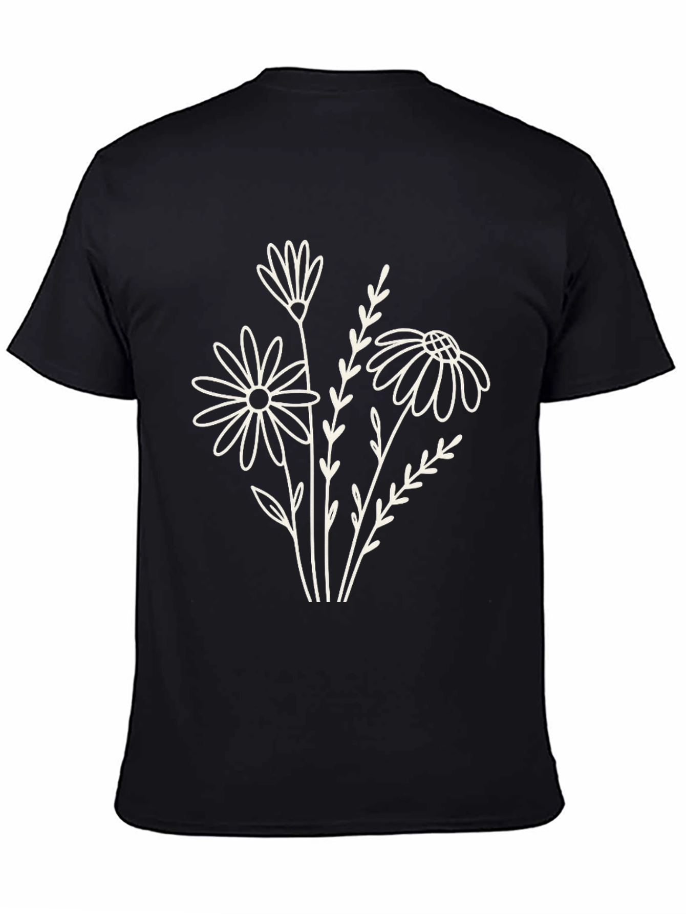 Black Floral Outline Tee - Minimalist Graphic T-Shirt
