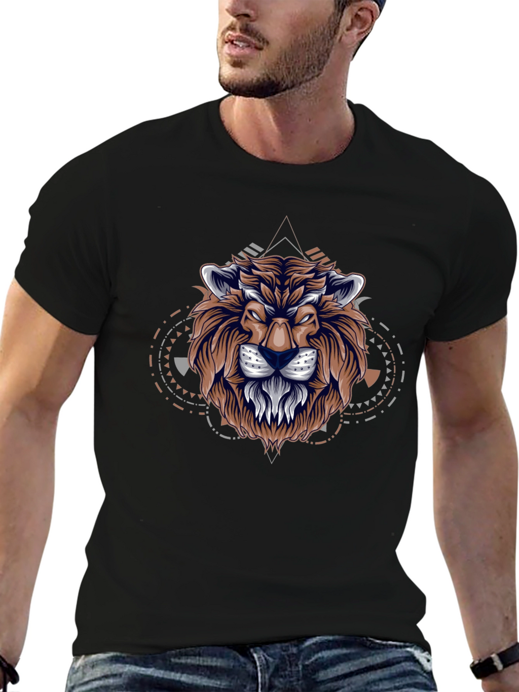 Lion Graphic Print Black T-Shirt