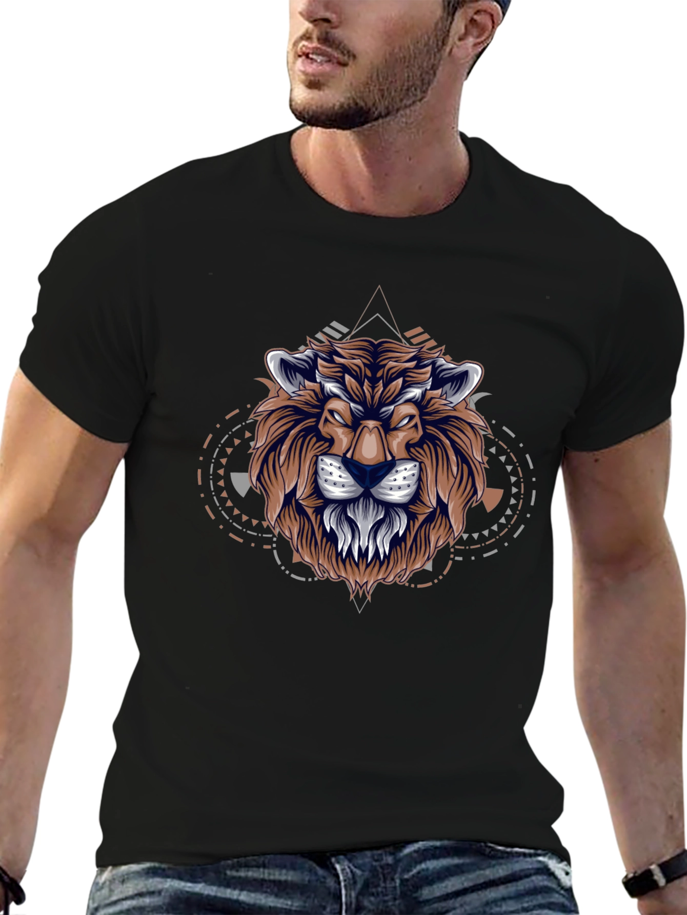 Lion Graphic Print Black T-Shirt
