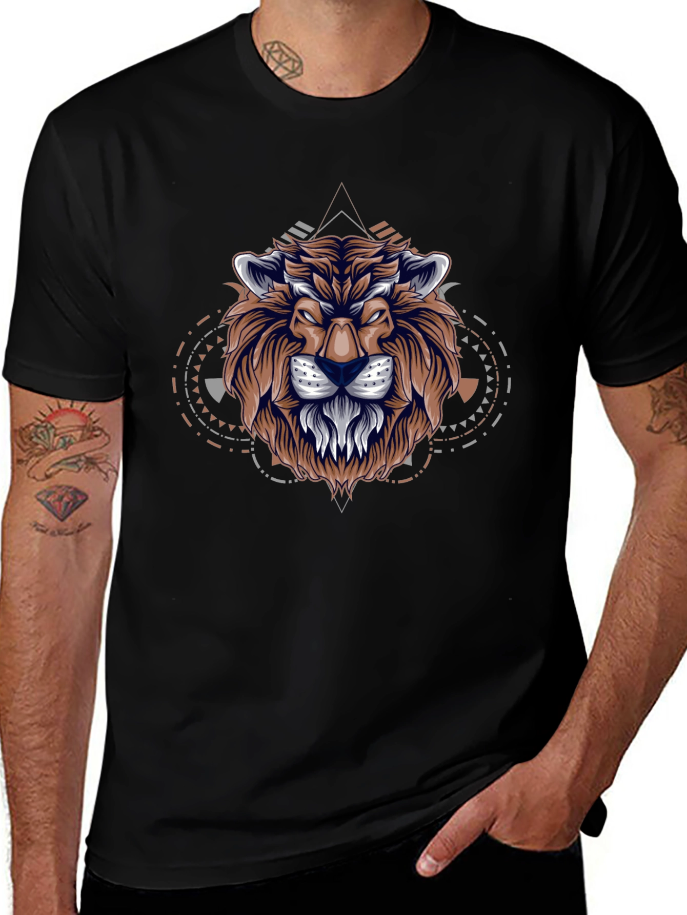 Lion Graphic Print Black T-Shirt