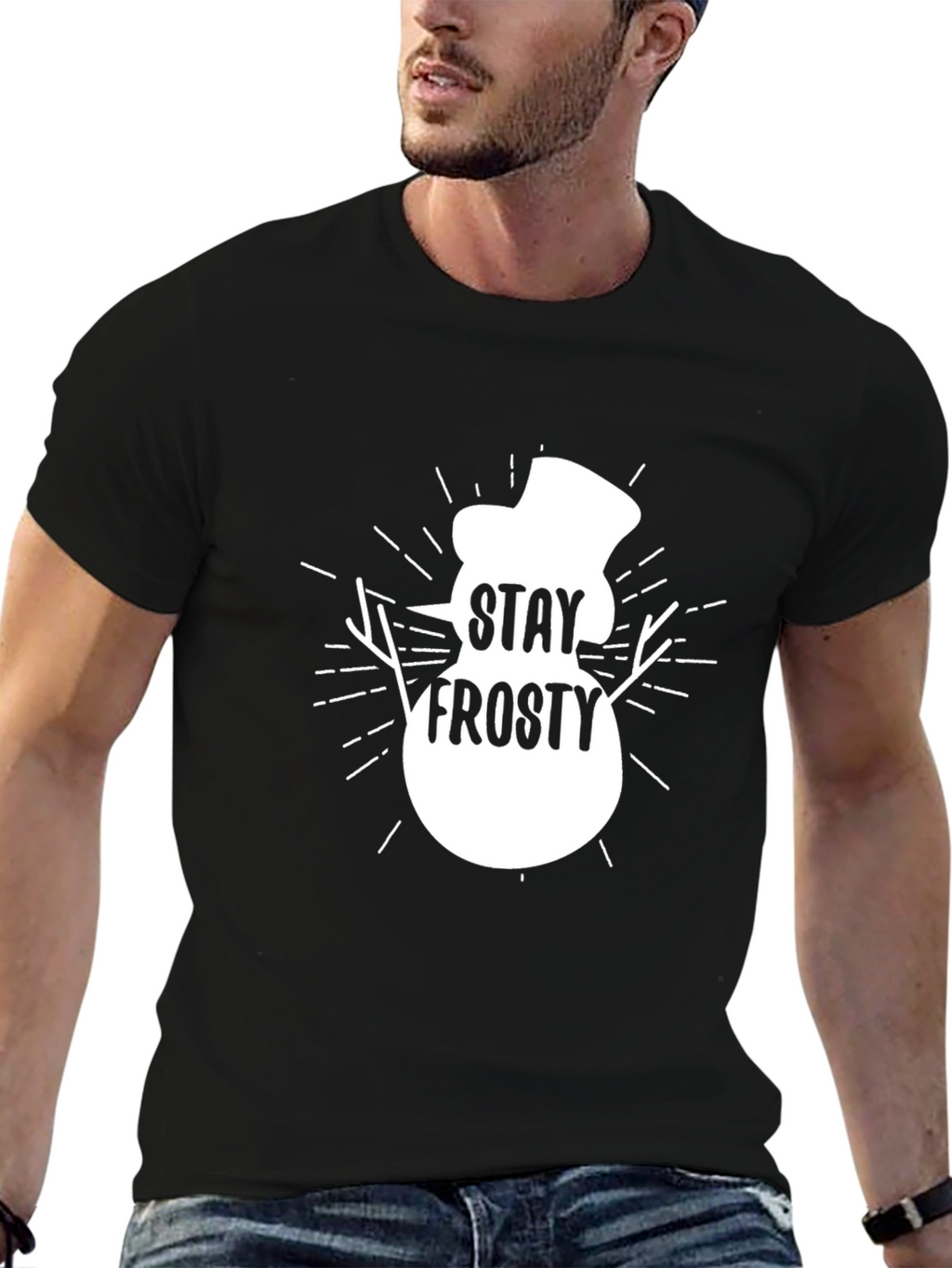 Stay Frosty Snowman Graphic Tee - Black Cotton T-Shirt