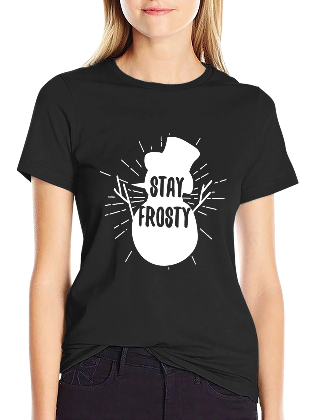 Stay Frosty Snowman Graphic Tee - Black Cotton T-Shirt