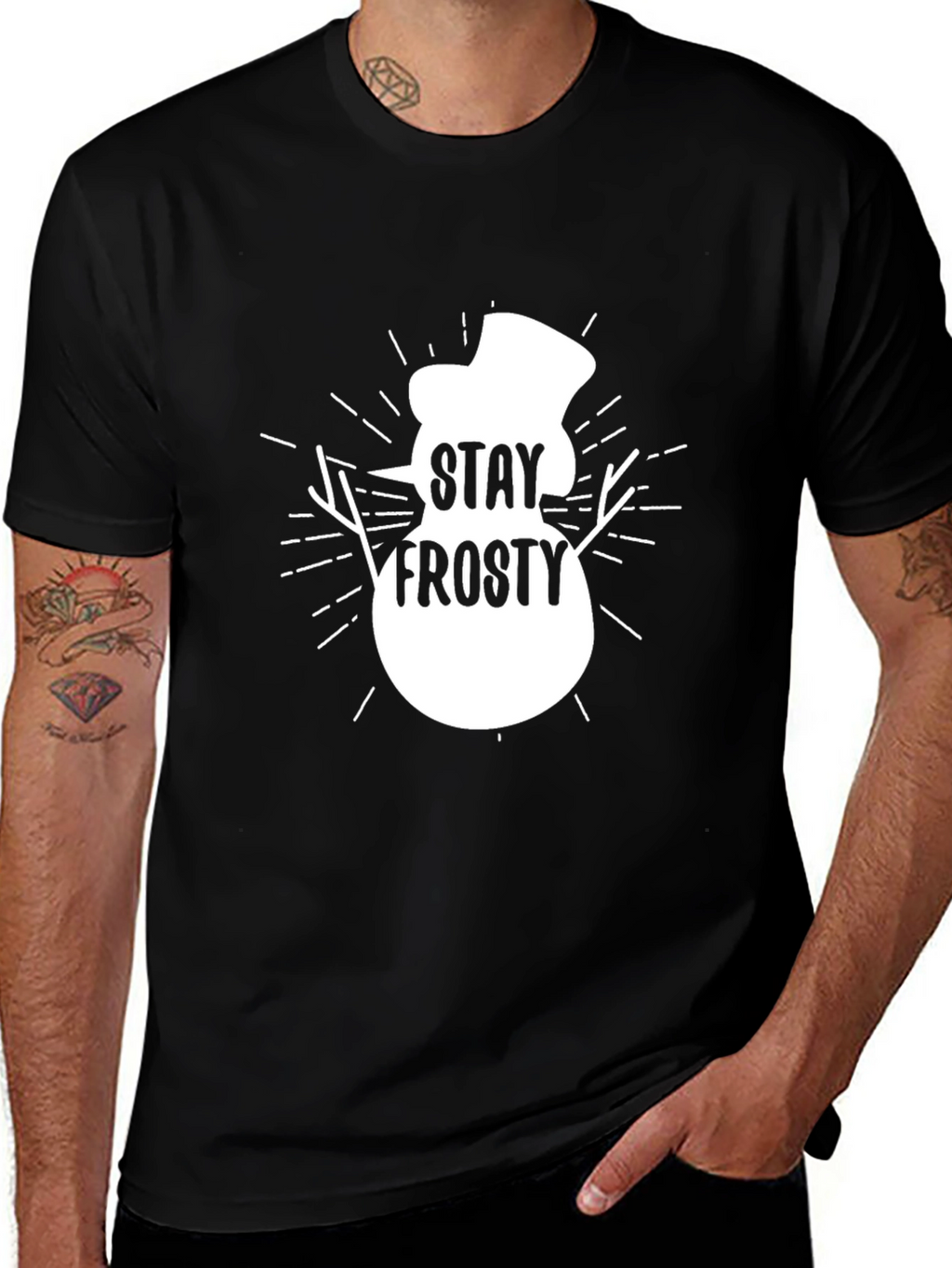 Stay Frosty Snowman Graphic Tee - Black Cotton T-Shirt