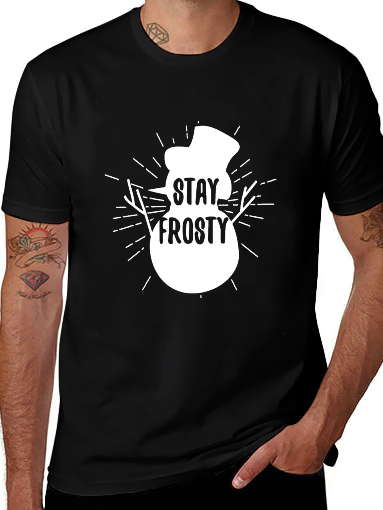 Stay Frosty Snowman Graphic Tee - Black Cotton T-Shirt