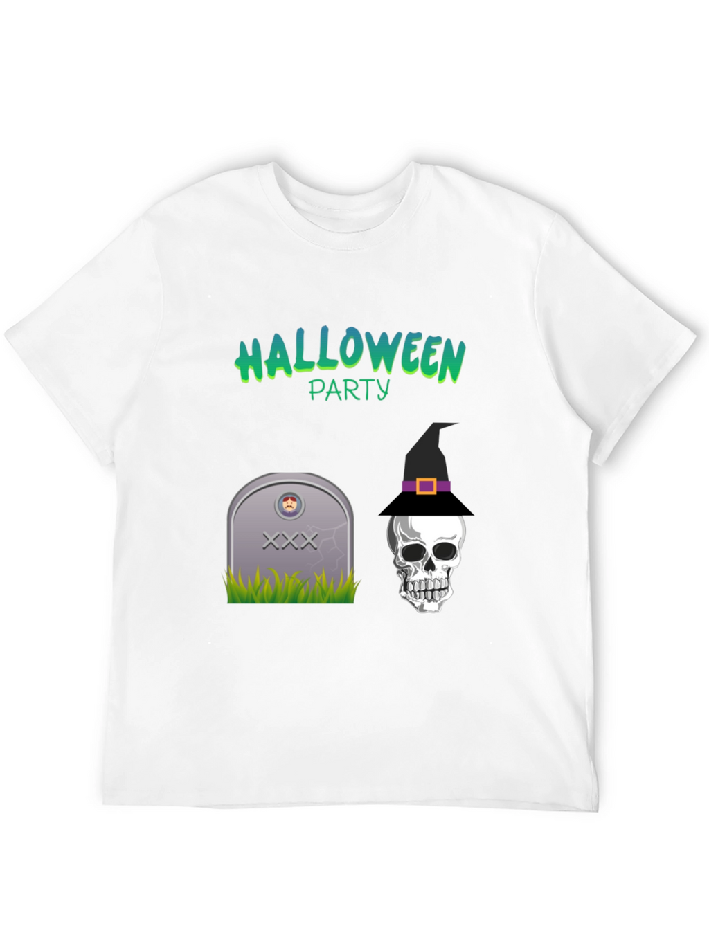 Halloween Party Graphic Tee - Skull & Tombstone Design
