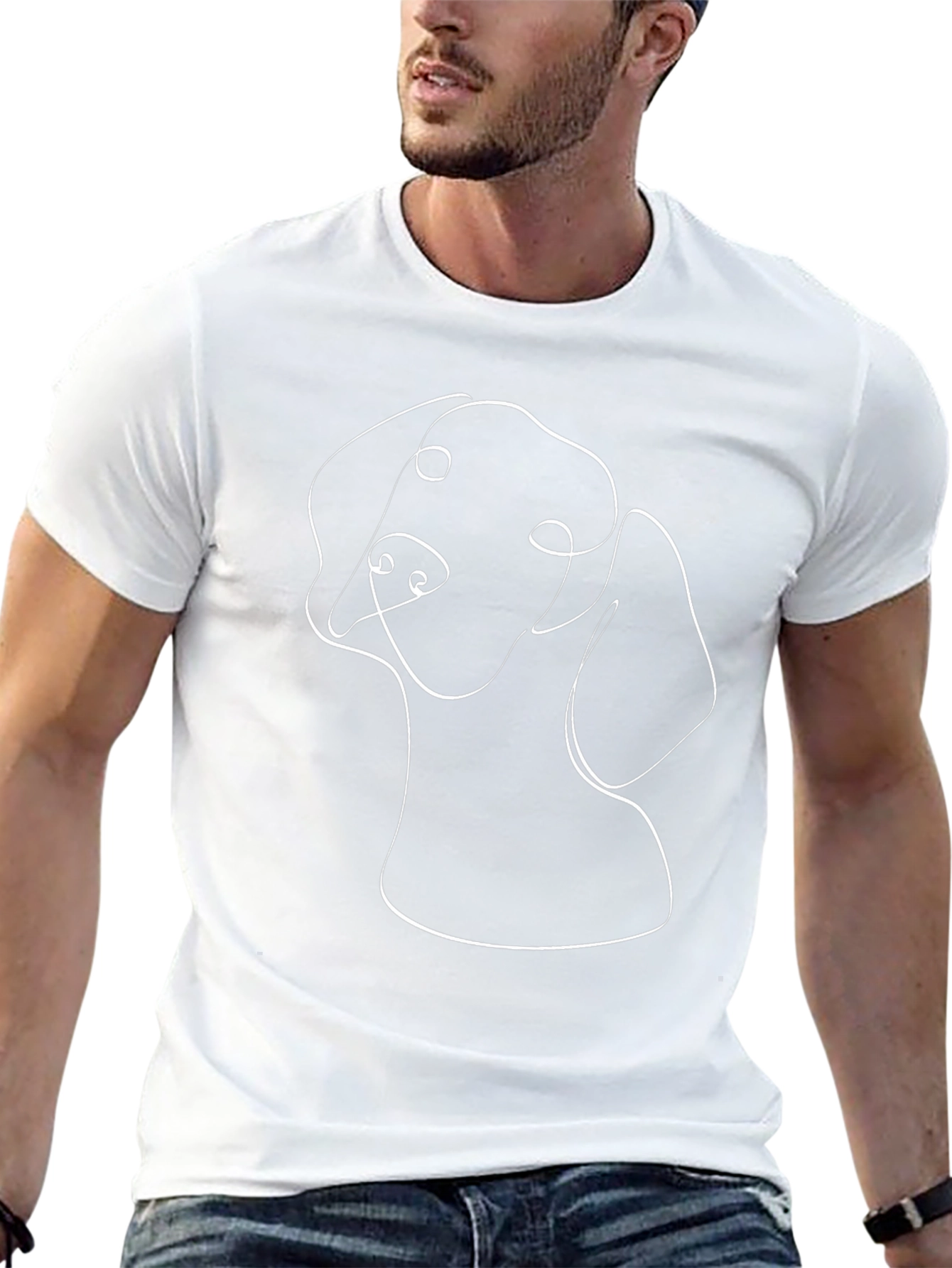 Minimalist Dog Line Art Black T-Shirt