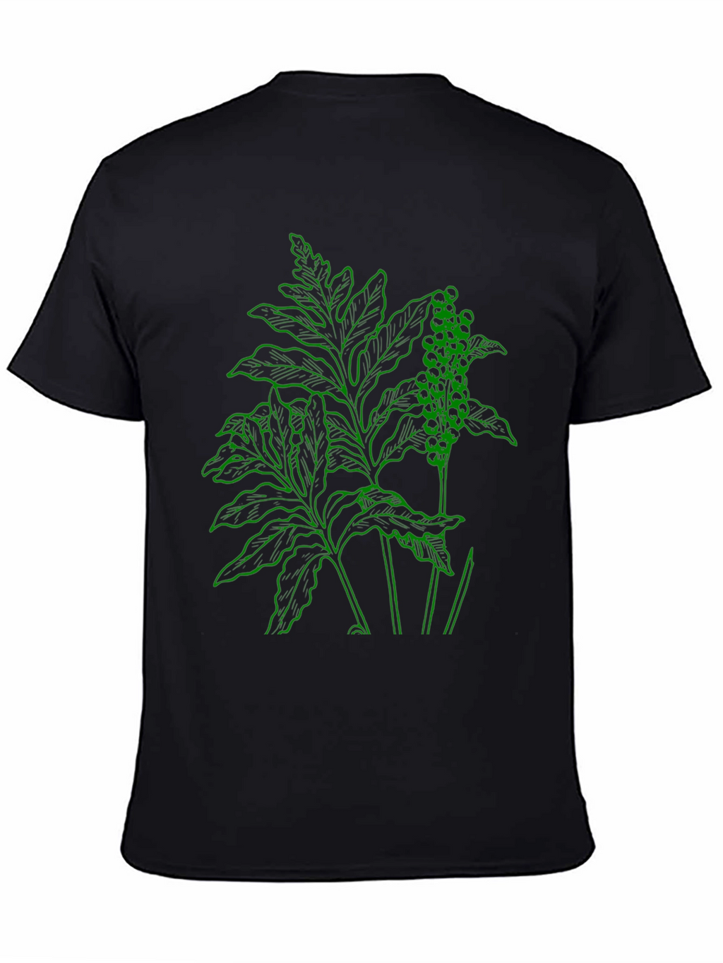 Botanical Green Graphic Black T-Shirt