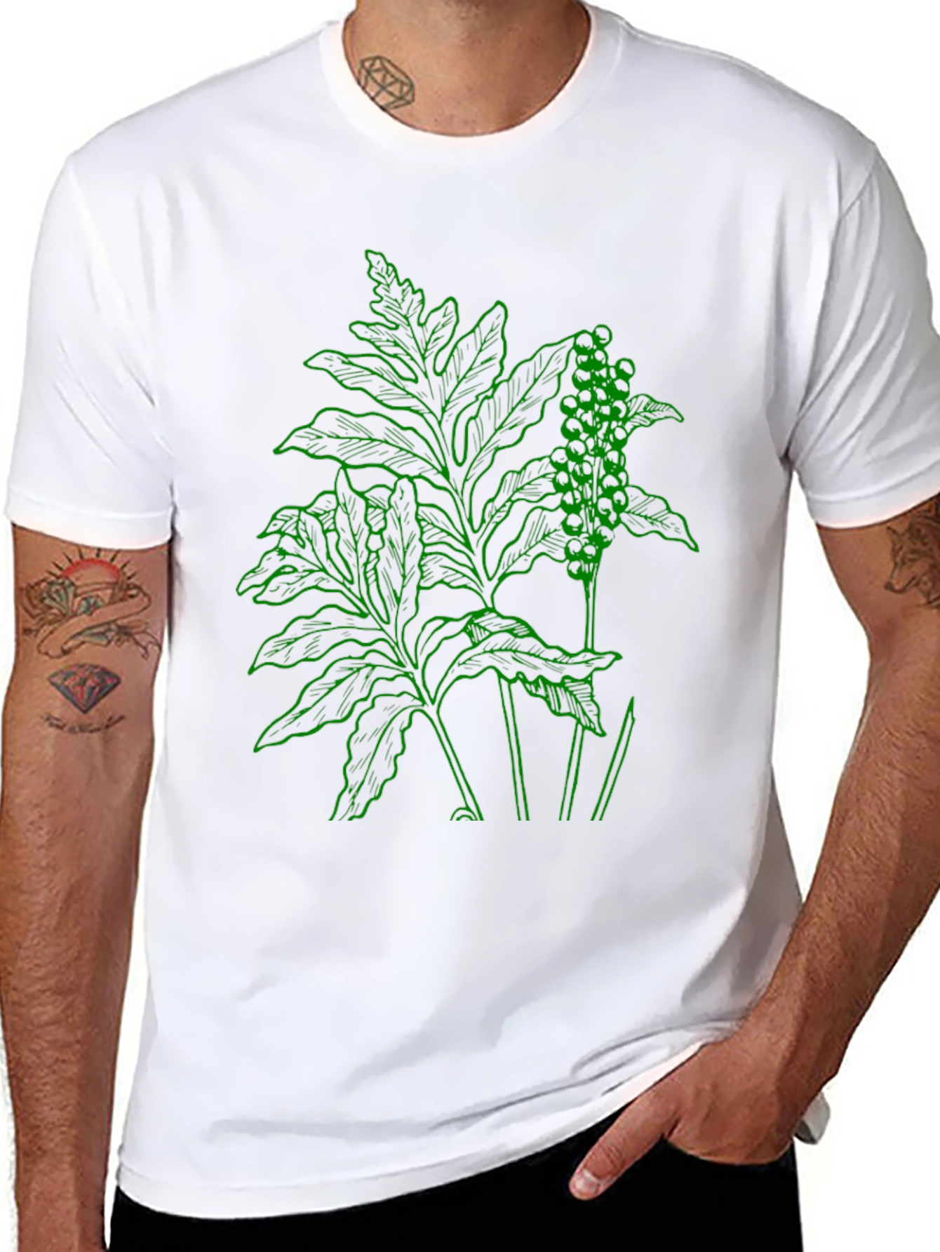 Botanical Green Graphic Black T-Shirt