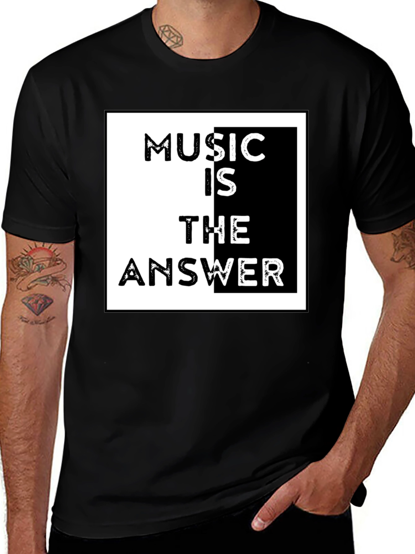 Music is the Answer Graphic Tee - Black Cotton T-Shirt