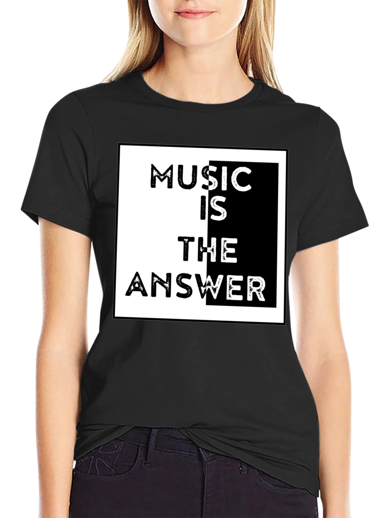 Music is the Answer Graphic Tee - Black Cotton T-Shirt