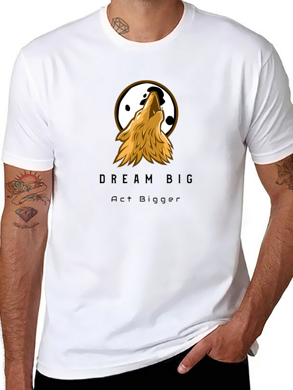 Dream Big Wolf Graphic Tee - Black Cotton
