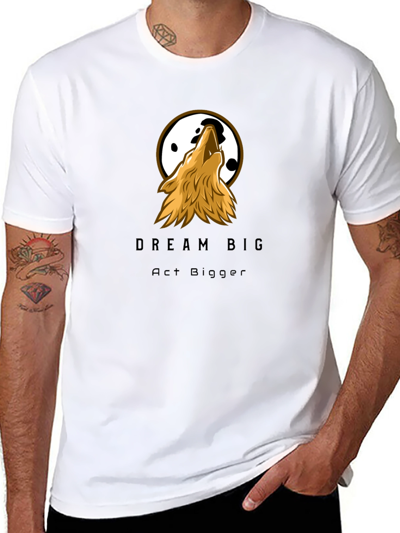 Dream Big Wolf Graphic Tee - Black Cotton