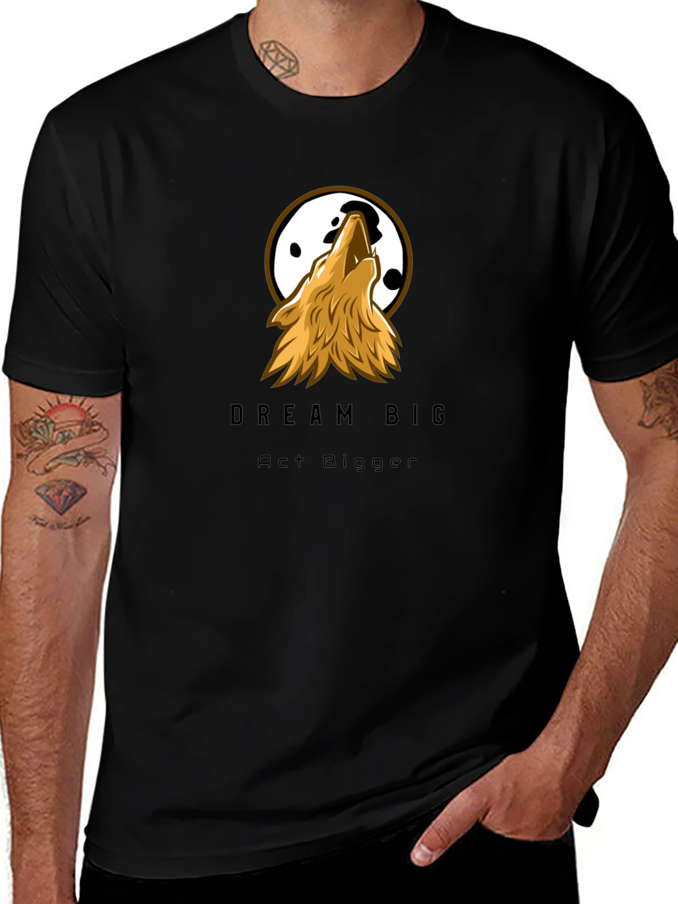 Dream Big Wolf Graphic Tee - Black Cotton