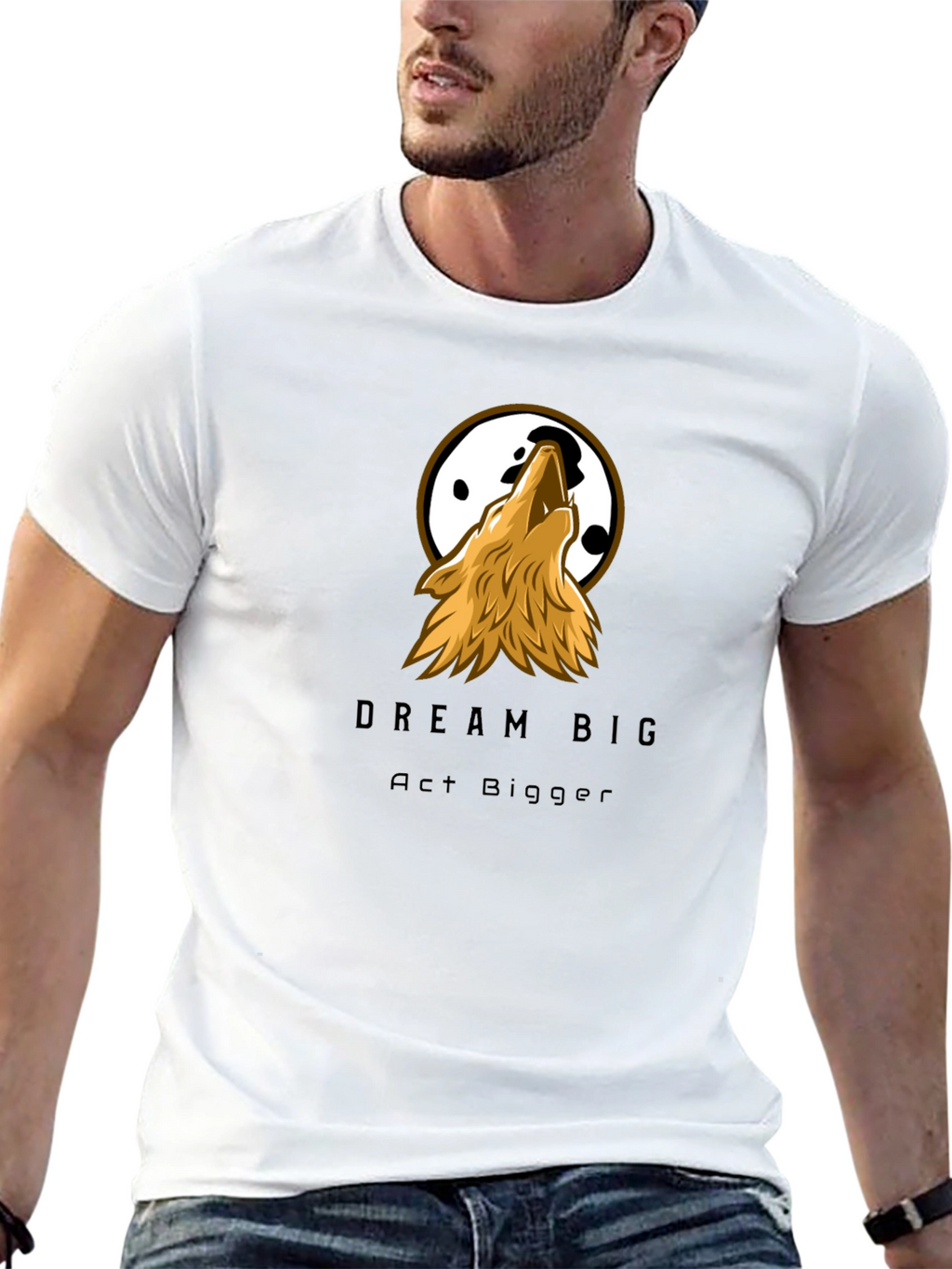Dream Big Wolf Graphic Tee - Black Cotton