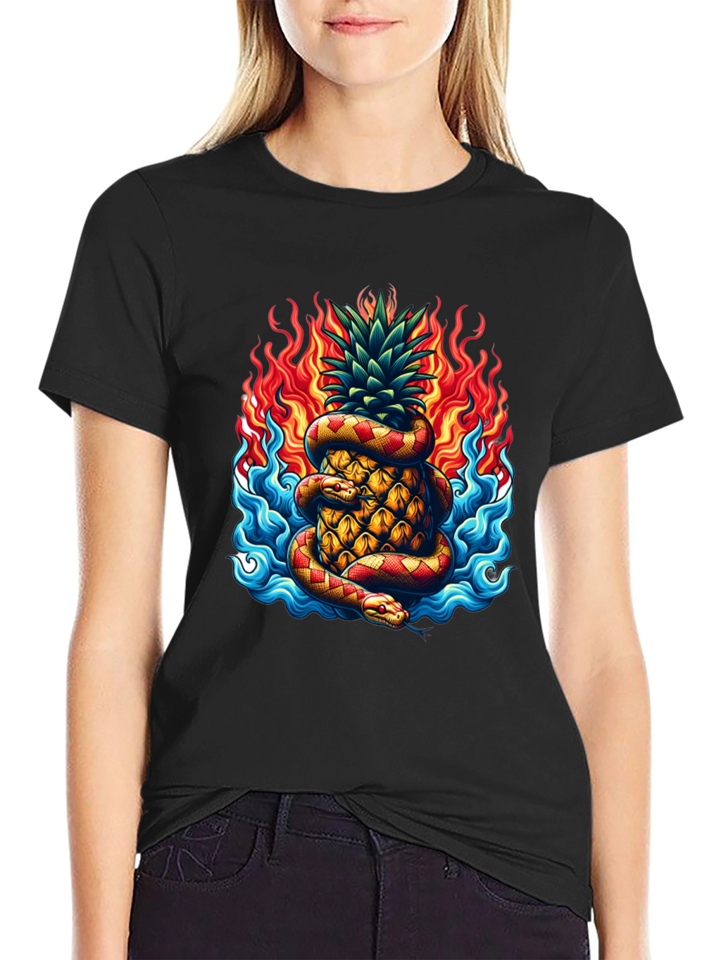 Pineapple & Snake Graphic Tee - Fiery Design