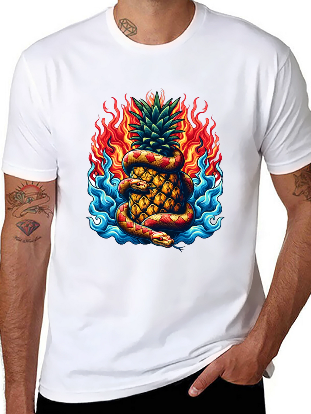 Pineapple & Snake Graphic Tee - Fiery Design