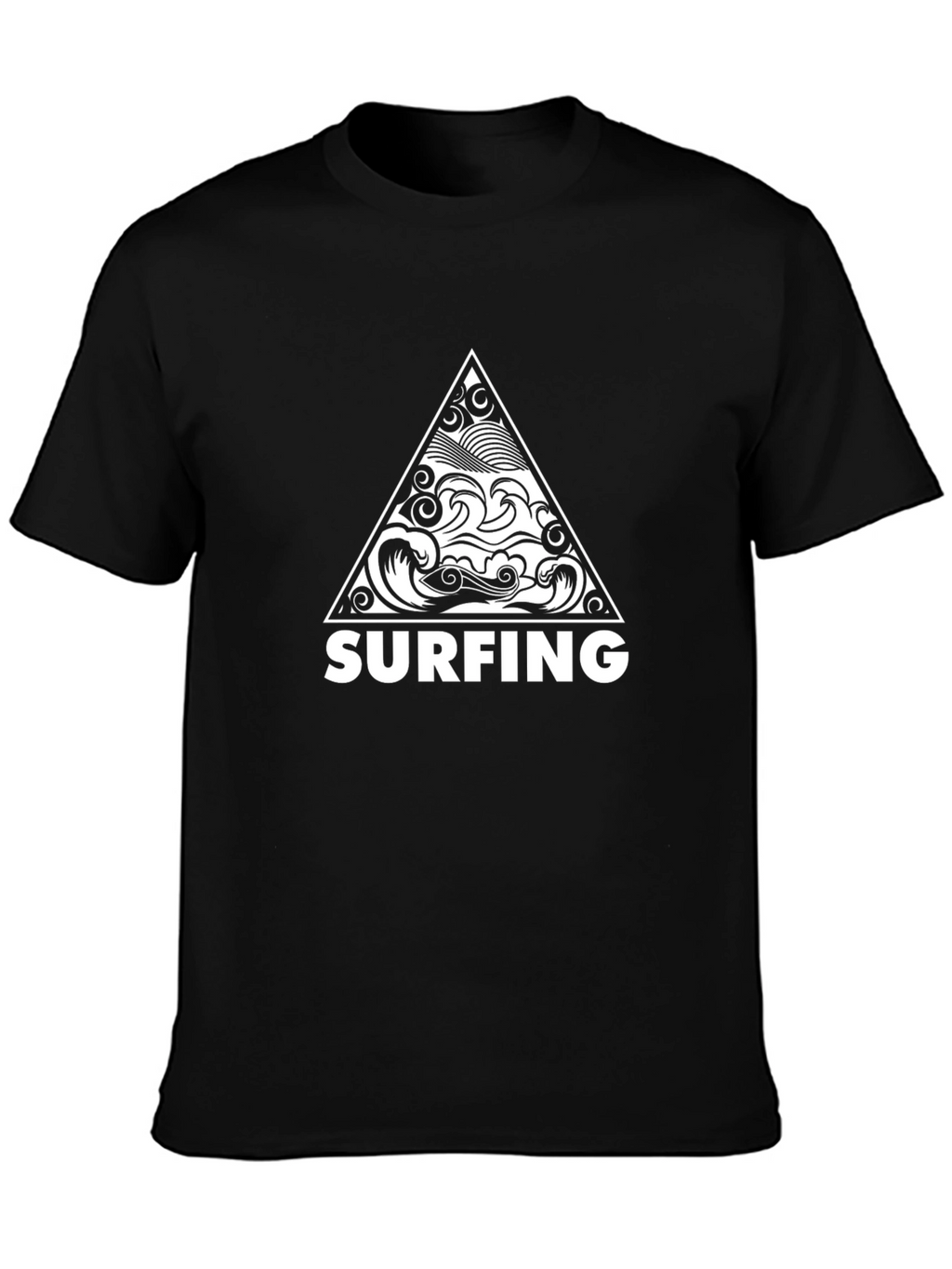 Surfing Triangle Graphic Tee - Stylish Black Cotton T-Shirt
