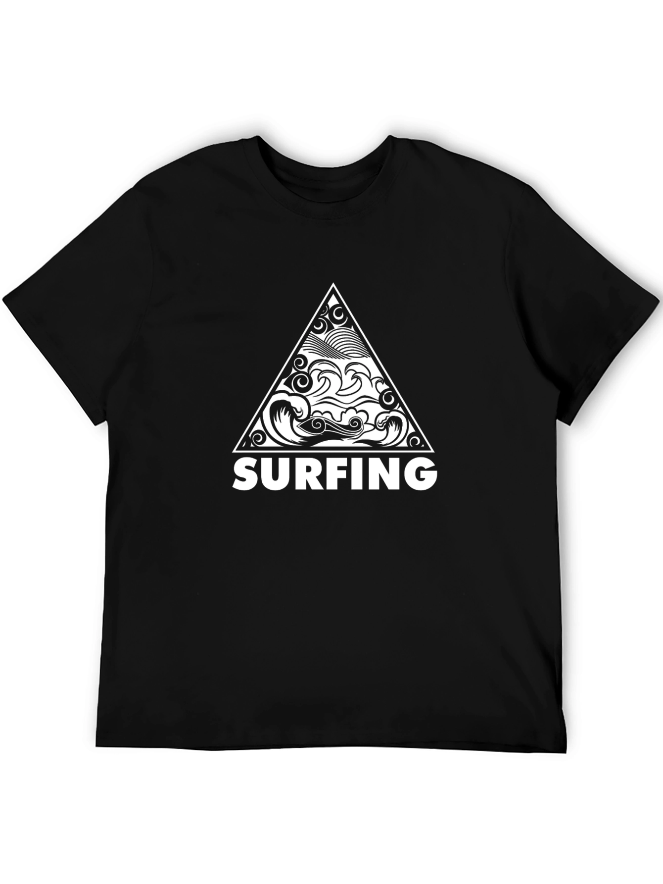 Surfing Triangle Graphic Tee - Stylish Black Cotton T-Shirt