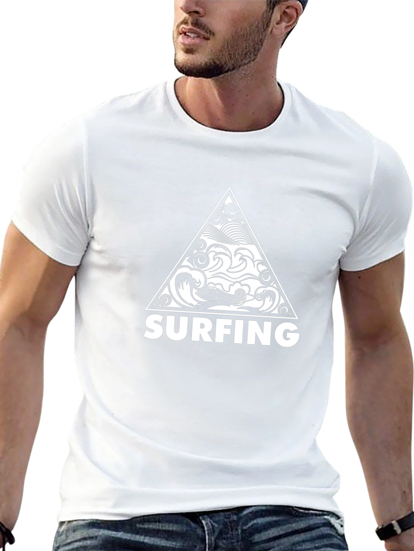 Surfing Triangle Graphic Tee - Stylish Black Cotton T-Shirt