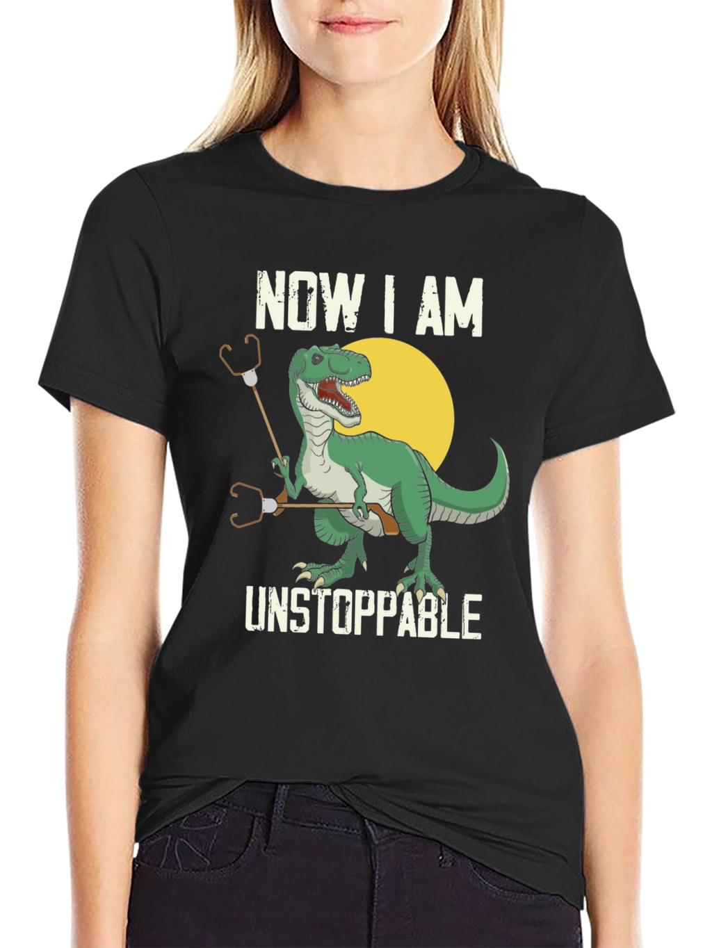 T-Rex Stethoscope Black T-Shirt - Now I am Unstoppable