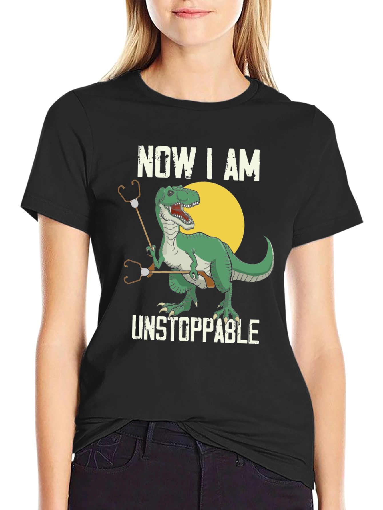 T-Rex Stethoscope Black T-Shirt - Now I am Unstoppable