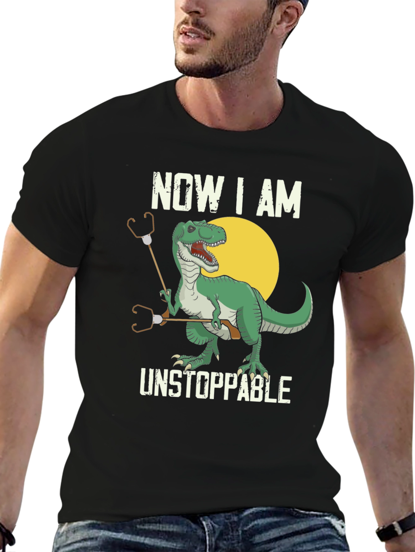 T-Rex Stethoscope Black T-Shirt - Now I am Unstoppable