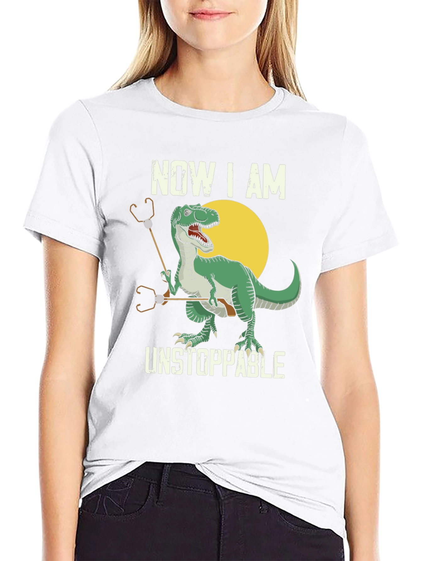 T-Rex Stethoscope Black T-Shirt - Now I am Unstoppable