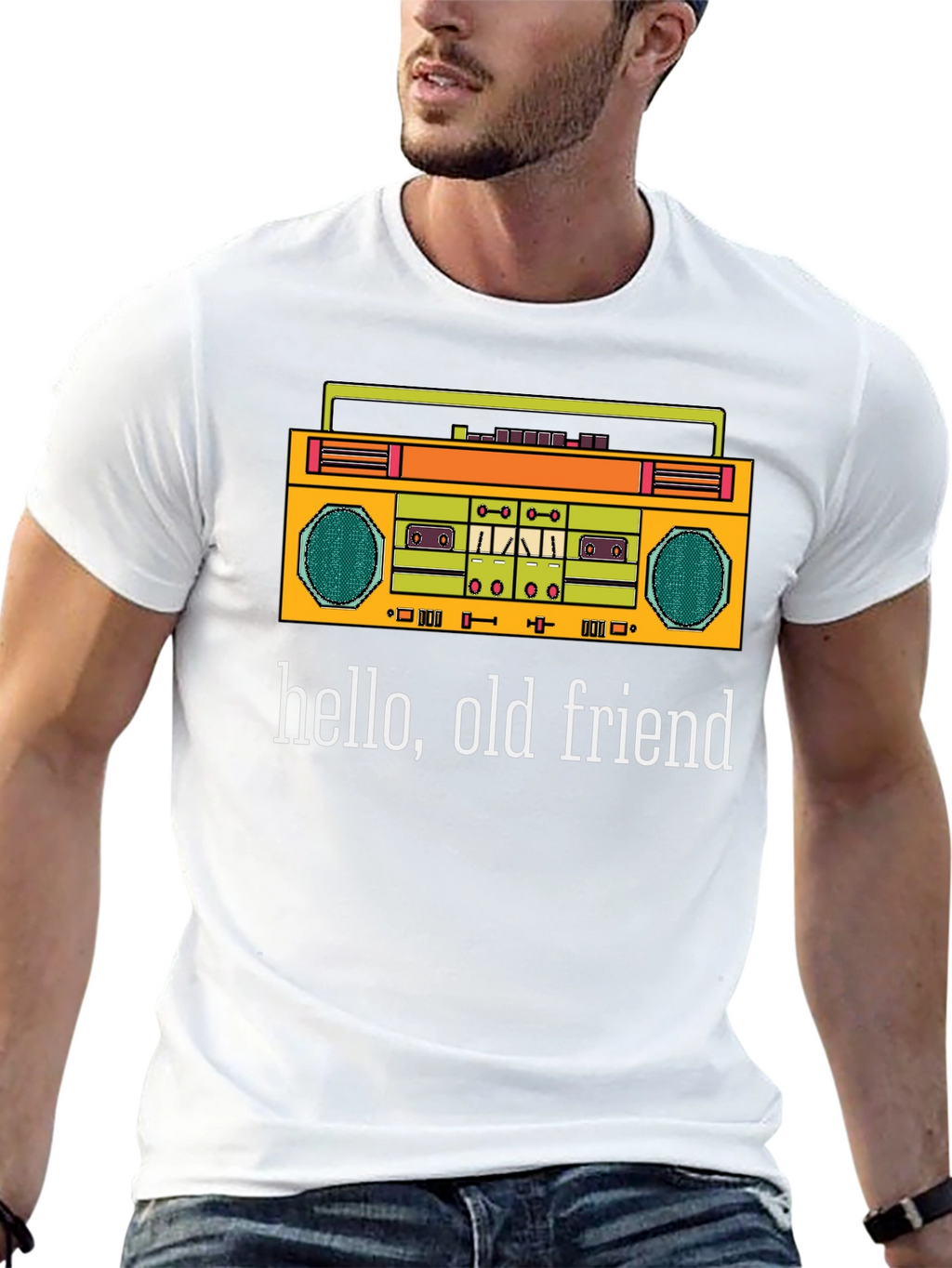 Retro Boombox Graphic T-Shirt - Hello Old Friend