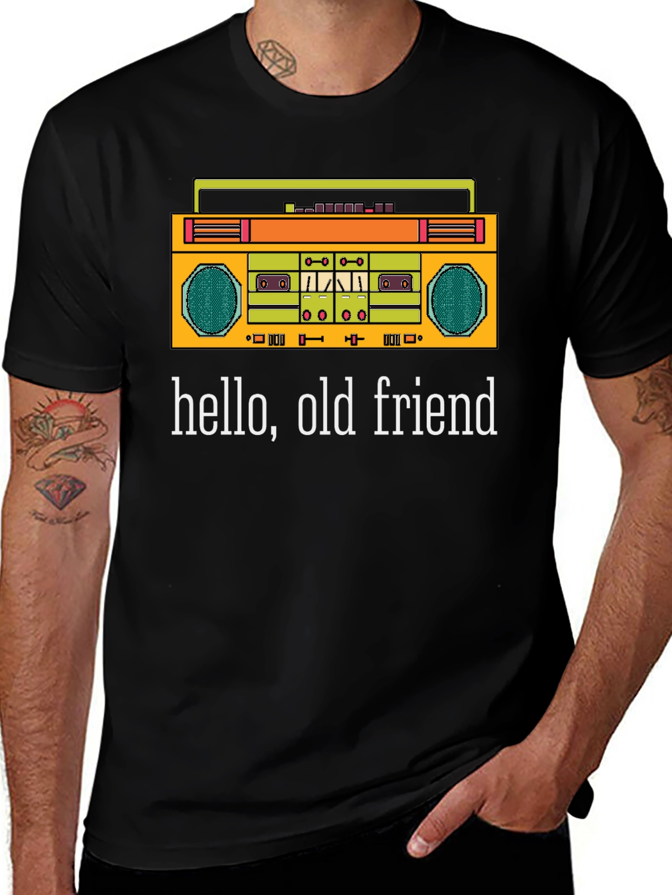 Retro Boombox Graphic T-Shirt - Hello Old Friend