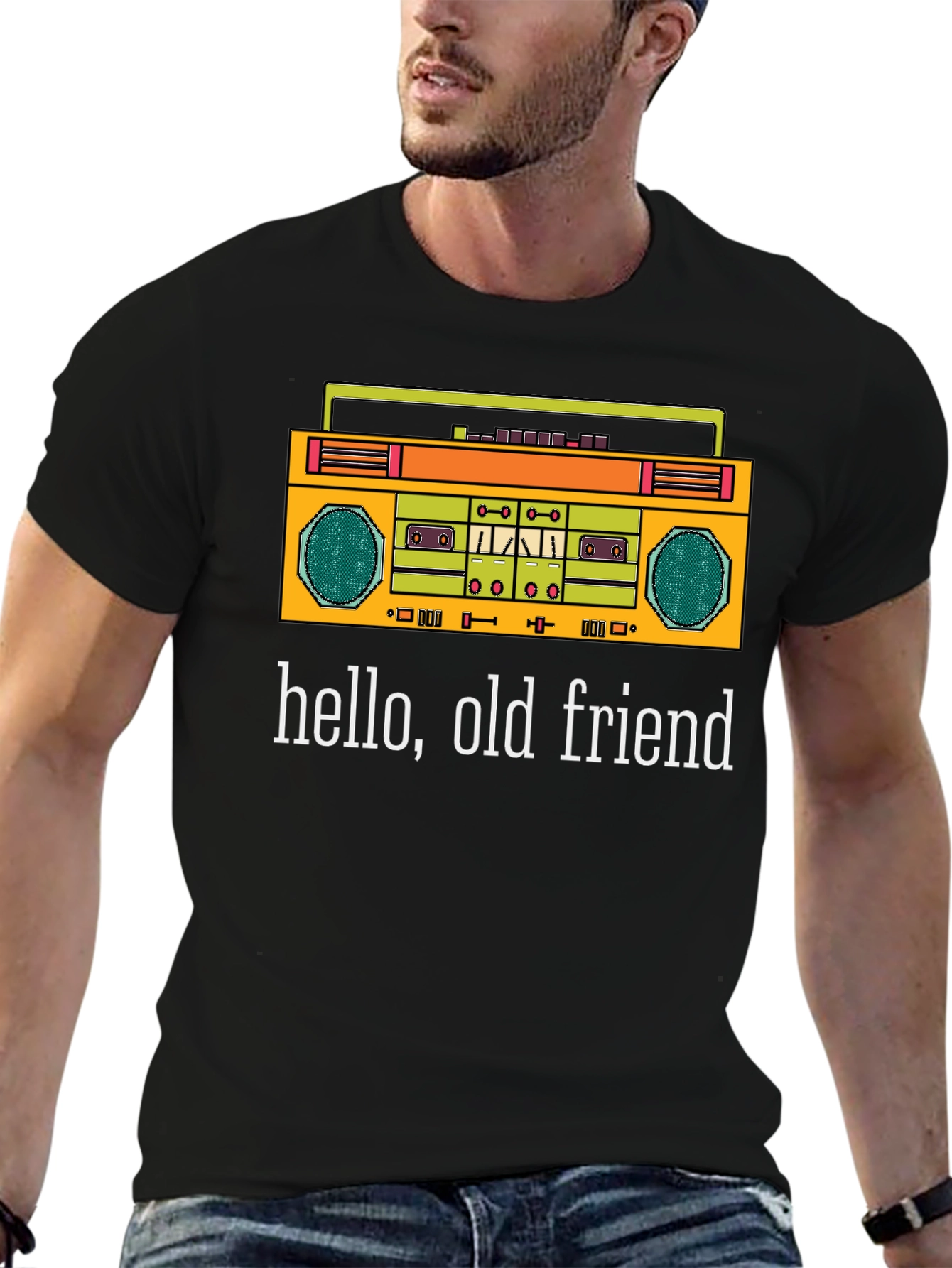 Retro Boombox Graphic T-Shirt - Hello Old Friend