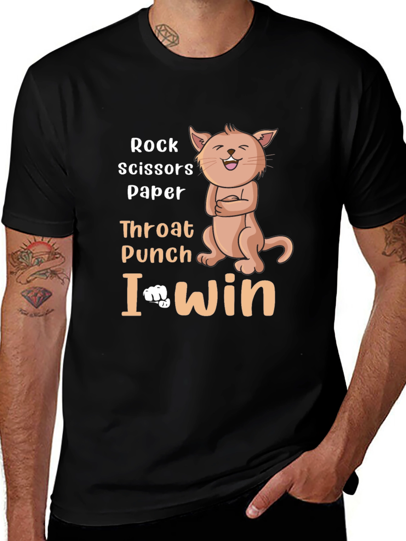 Rock Paper Scissors Funny Cat Graphic T-Shirt
