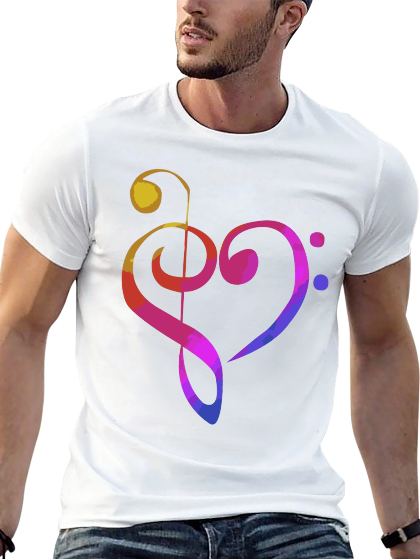 Music Heart Graphic Tee - Black Cotton T-Shirt