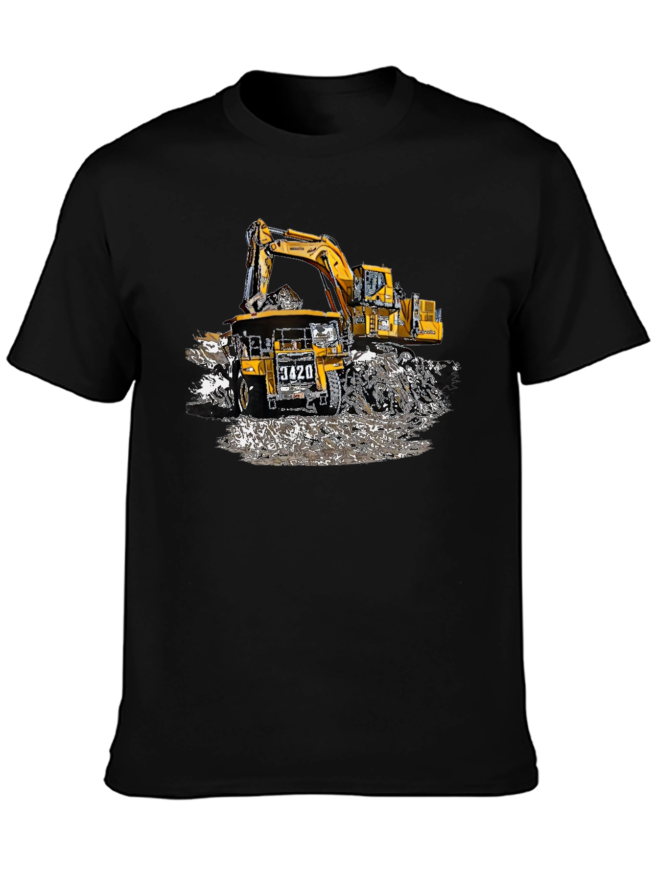 Excavator and Dump Truck T-Shirt - Heavy Equipment Design