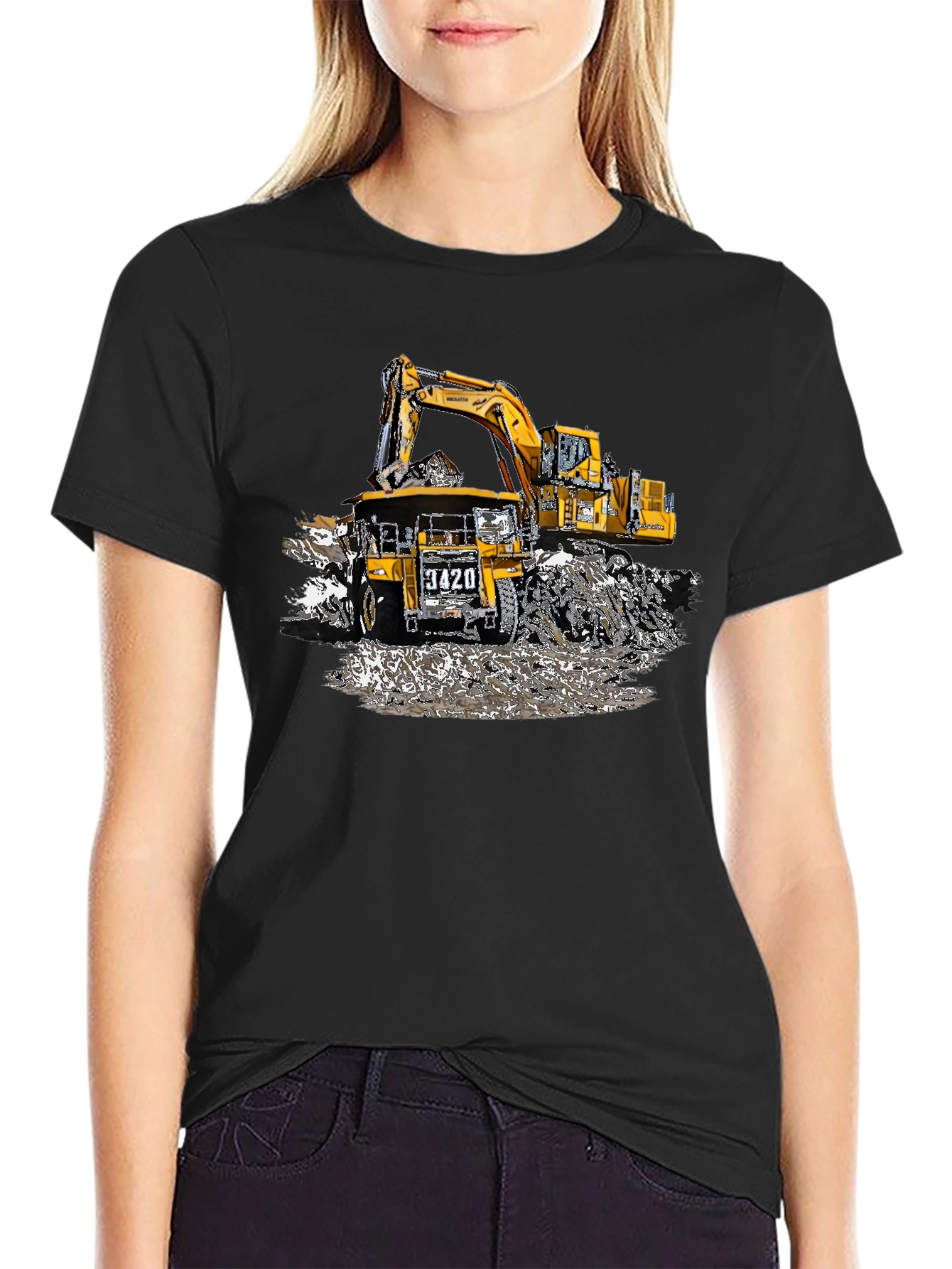 Excavator and Dump Truck T-Shirt - Heavy Equipment Design