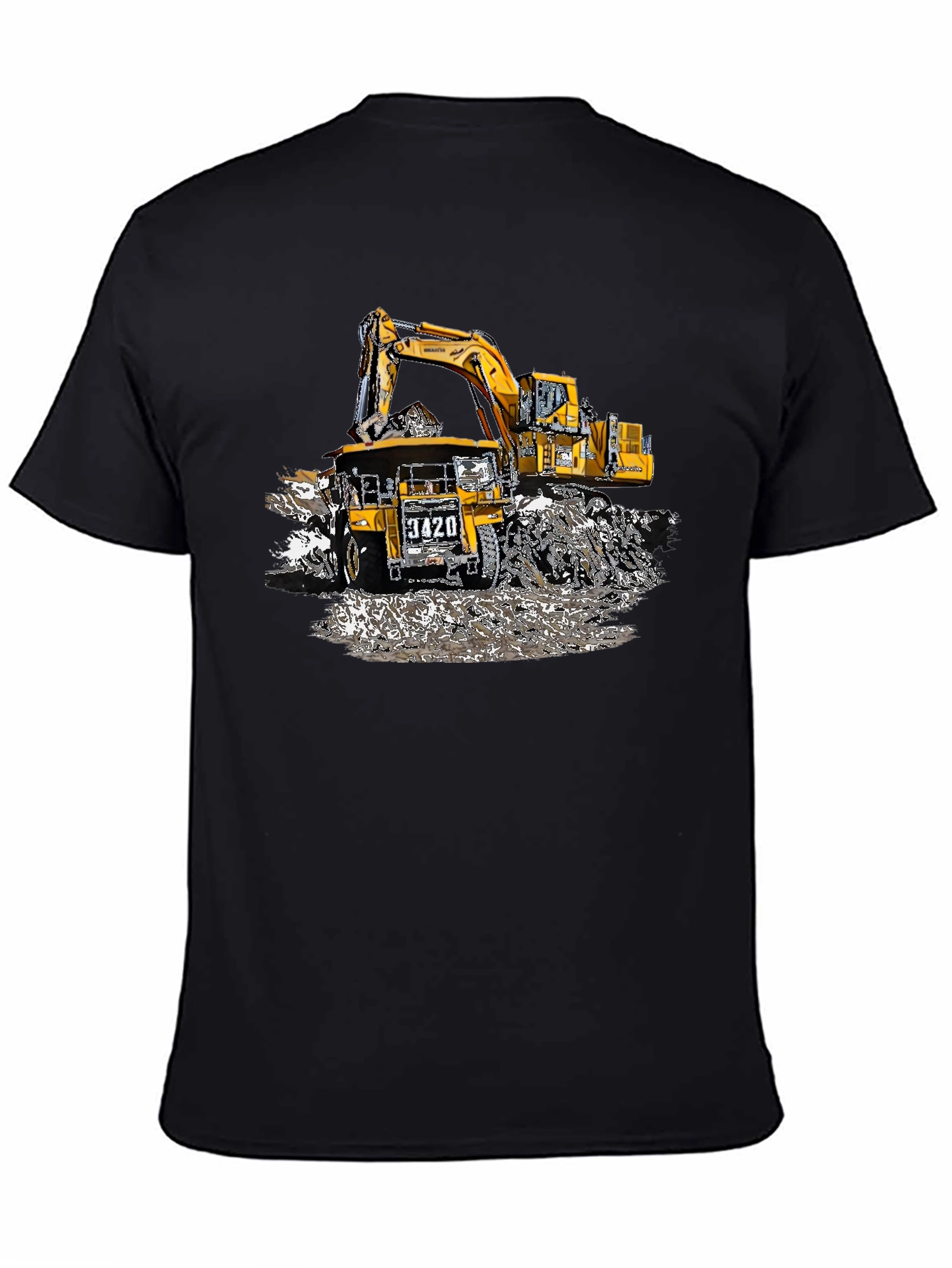 Excavator and Dump Truck T-Shirt - Heavy Equipment Design